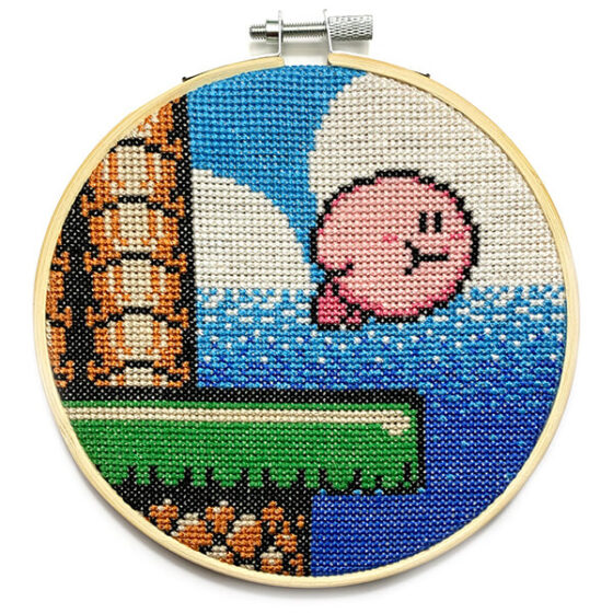 Kirby’s Adventure Nintendo NES retro video game cross-stitch STITCH-BIT by Bryan.