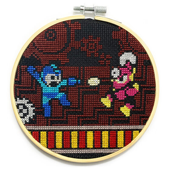 Mega Man 2 Nintendo NES retro video game cross-stitch STITCH-BIT by Bryan.