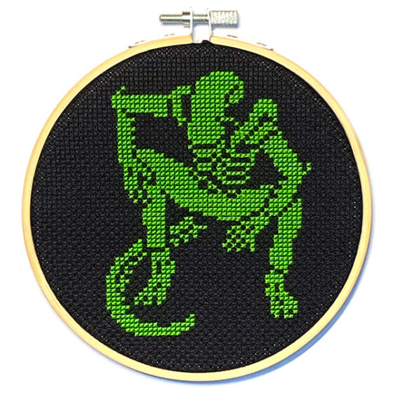 Alien Commodore 64 retro video game cross-stitch STITCH-BIT by Bryan.