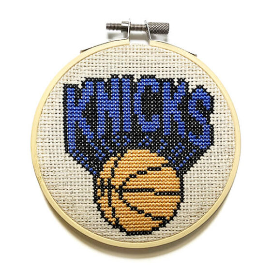Tecmo NBA Basketball Knicks Nintendo NES retro video game cross-stitch STITCH-BIT by Bryan.