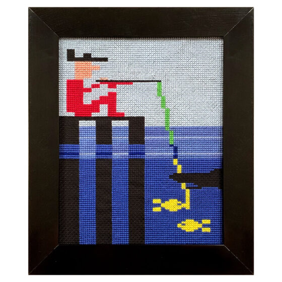 Fishing Derby Atari 2600 retro video game cross-stitch STITCH-BIT by Bryan.