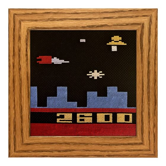 Defender Atari 2600 retro video game cross-stitch STITCH-BIT by Bryan.